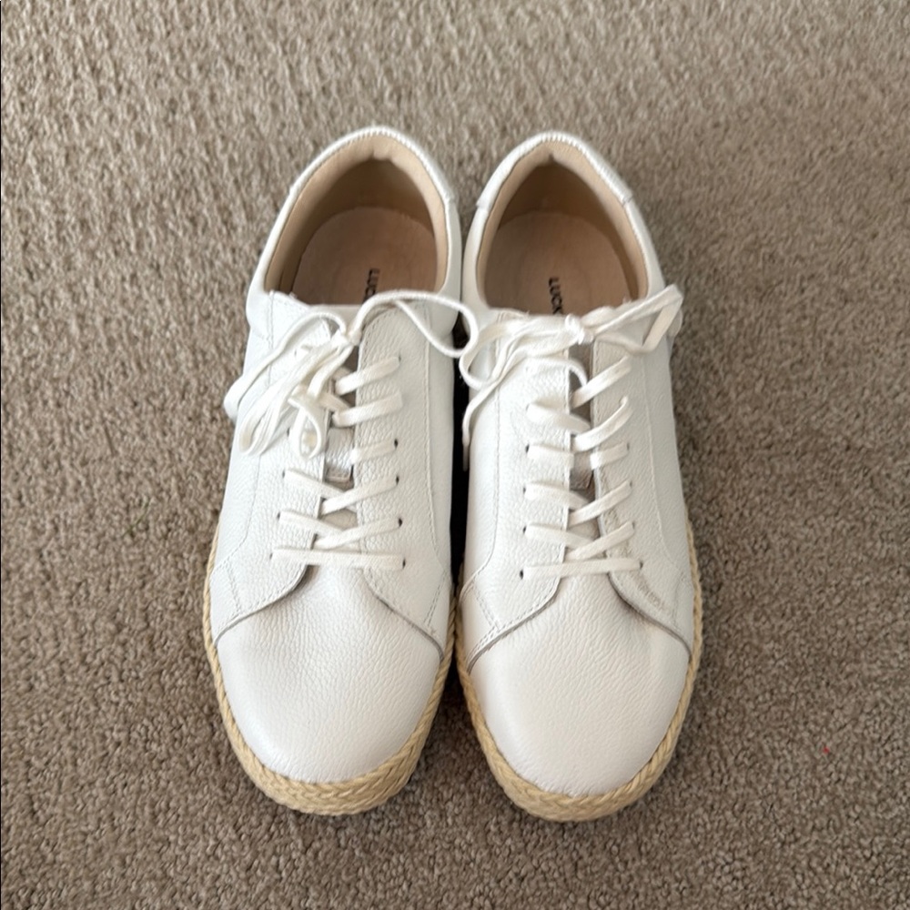 NWOT White Leather Sneakers with Espadrille Bottom